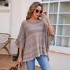 Autumn and Winter Women Stripe Loose Bat Sleeve Cross Border Cloak Cardigan Knitwear O-Neck Sweater