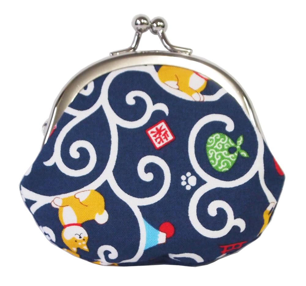 Made in Coin Purse with Shiba Inu Cotton Arabesque x Navy Enkiya Kyosuke, Japan, Design, Design, 8.5 9.5 cm, 2.6 inches, Blue,