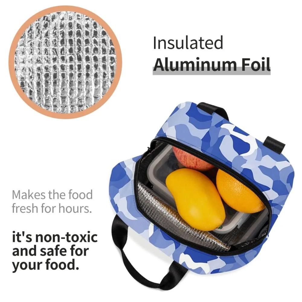 Blue White Blending Camouflage Insulated Lunch Bag for Women Children Leakproof Food Boxes Thermal Lunch Box Tote