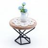 1/6 1/12 Scale Miniature Dollhouse End Table Furniture Wooden Round Side Tea Table Model with Tablecloth And Potted Flower for Dollhouse Decoration