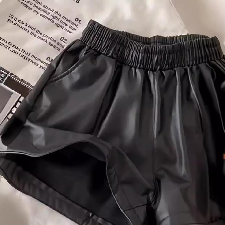 2025 Plus Size Women's High Waist PU Leather A-line Slimming Bootcut Shorts - Autumn/Winter Collection