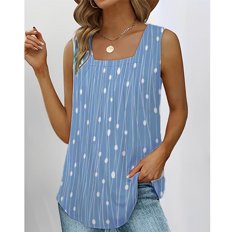 Womens Summer Fashion Sleeveless Dots Tank Tops Ladies Casual Loose Vest Blouse T-Shirt