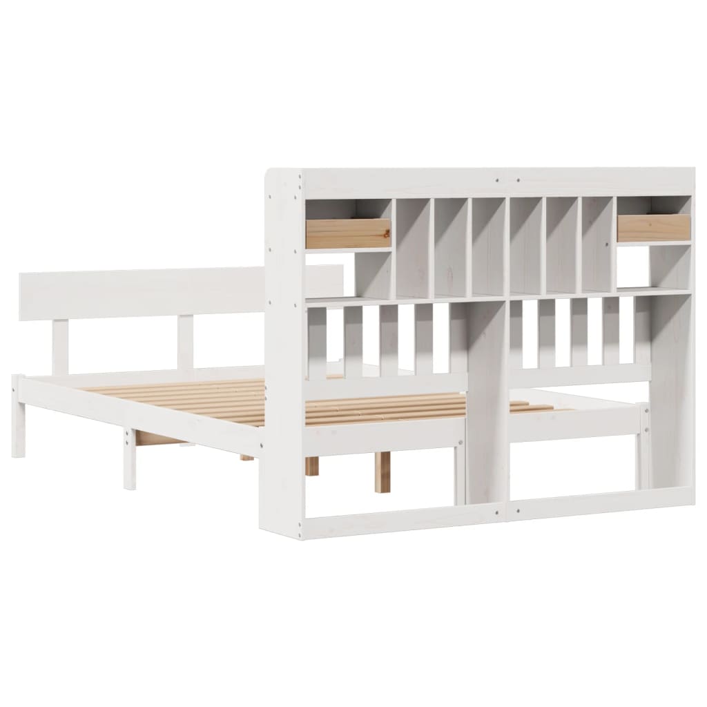Solid Wood Bed with Shelf Without Mattress White 140 x 190 cm Pine
