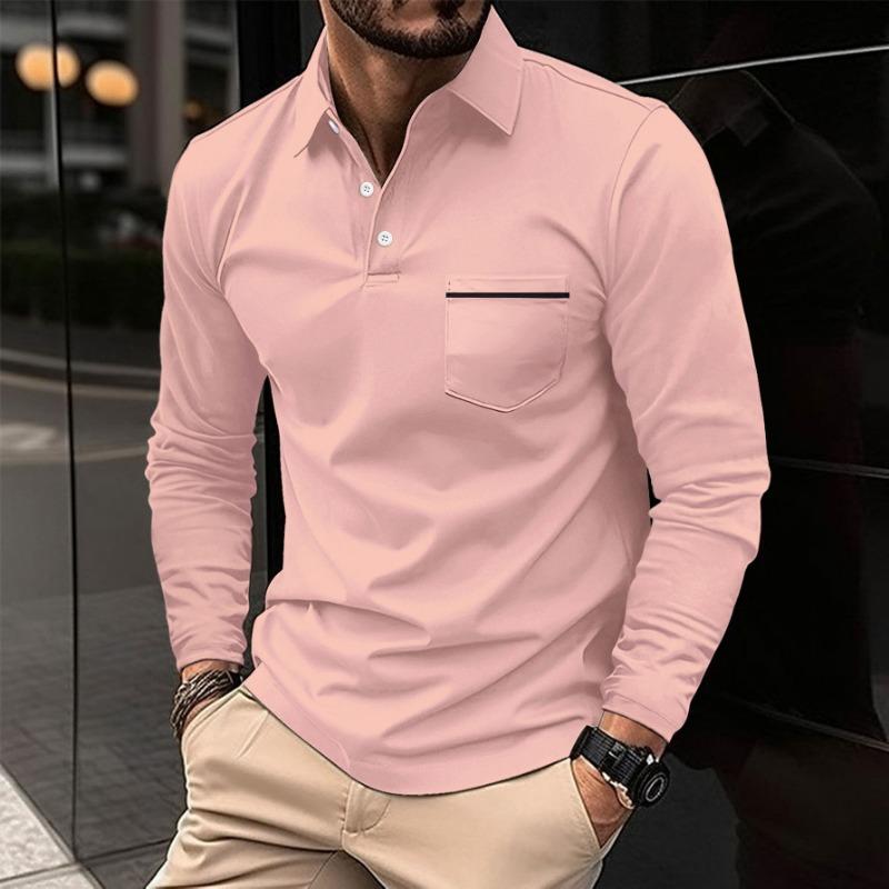 Polo Printemps Automne avec Poche Boutonnée Polos de Sport pour Homme