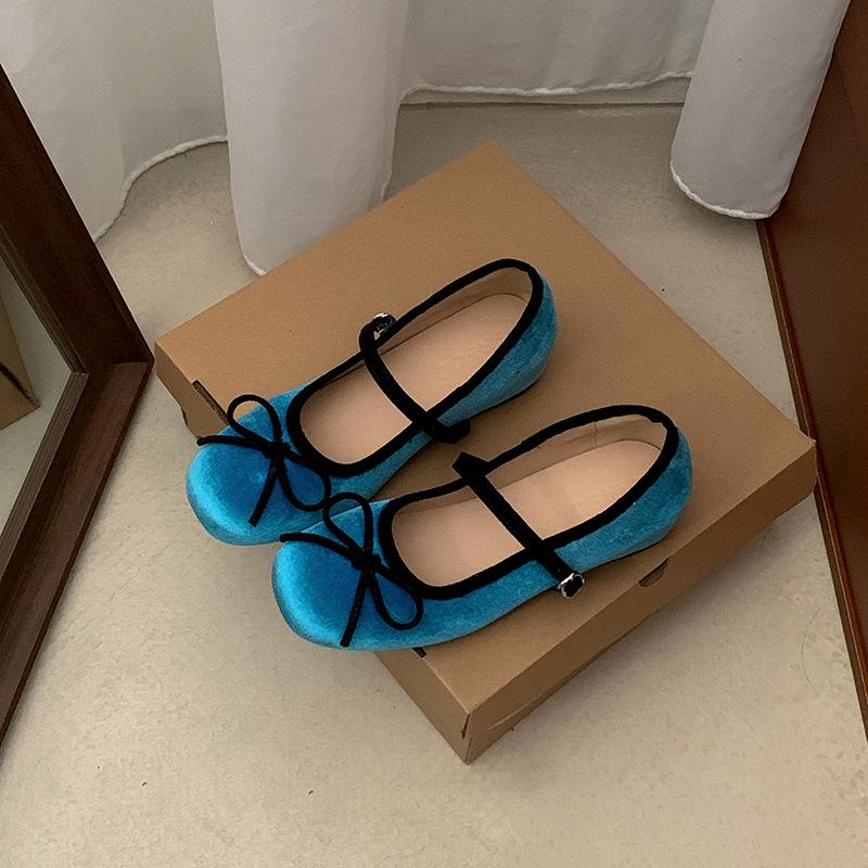 

Белые французские туфли с увеличенной внутренней высотой и плоским носком, женские туфли на плоской подошве 2025 года, универсальные балетки Мэри Джейн 40 синий