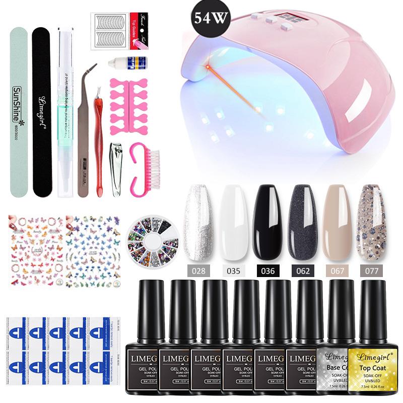 Limegirl Gel Polish Kit with UV Light Nail Art Tools Stickers Decals DIY Set Quick Dry Long Lasting Gift