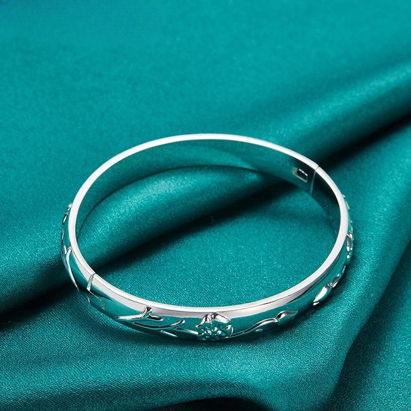 925 Sterling Silver Smooth Carving Bangles Bracelet for Women Wedding Engagement Fashion Charm Jewelry