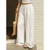 Women Casual Elastic Drawstring High Waist Wide Leg Pants Loose Lightweight Beach Vacation Trousers