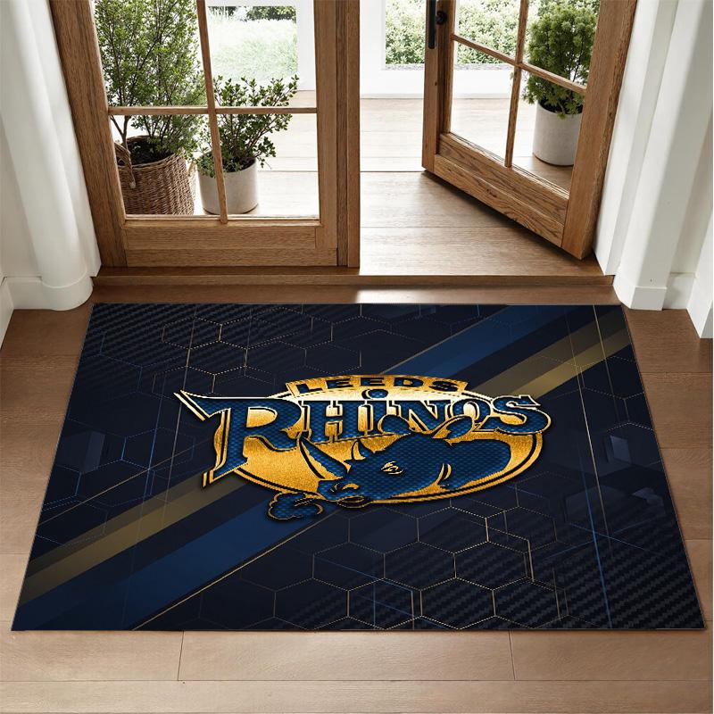 Leeds Rhinos Design Crystal Velvet Rug Soft Decorative Mat for Bedroom Entrance
