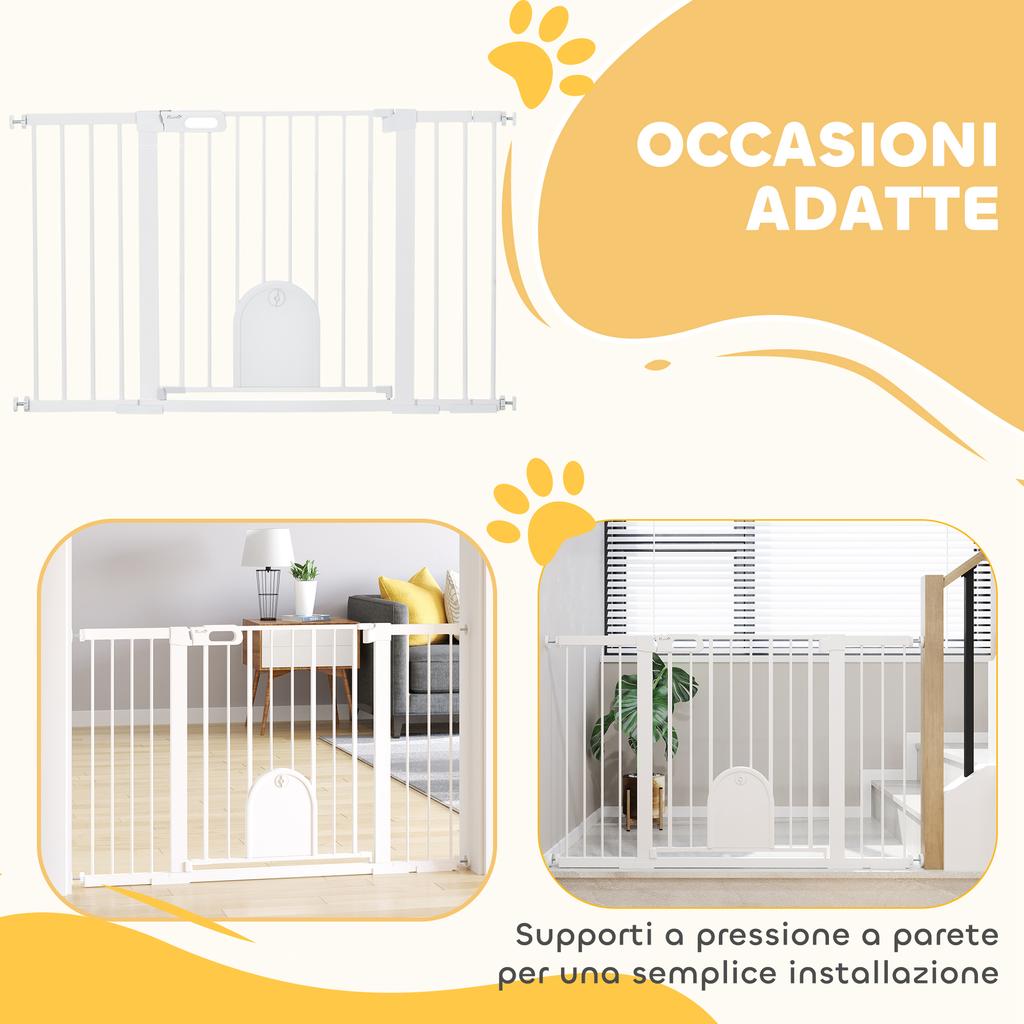 Extendable Dog Gate with Self-Closing Door, Made of Metal and ABS, 75-131x76 Cm, White