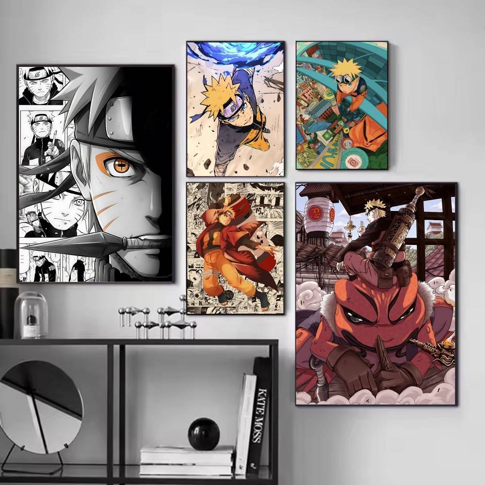 1pc Anime Characters U-Uzumaki N-Naruto posters Self-adhesive Paper Print Home Living Room Bedroom Entrance Bar Cafe Art