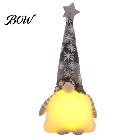 Warm Light Holiday Ornament Lighted Christmas Gnome Decoration, Small Plush Swedish Doll, Winter Beard Doll Up Elf for Xmas Party Home
