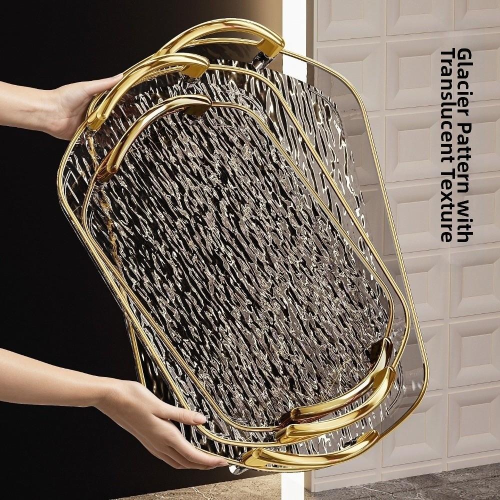 Rectangular Clear Luxury Tray Gold Rim Dining Tea Serving Platter Decorative Tray  Home Decor