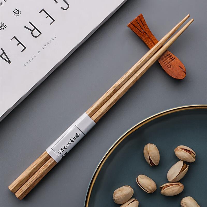 Lin Sen Fang Japanese Style Chestnut Wood Hexagonal Chopsticks with Bamboo Joint Design, 5 Pairs
