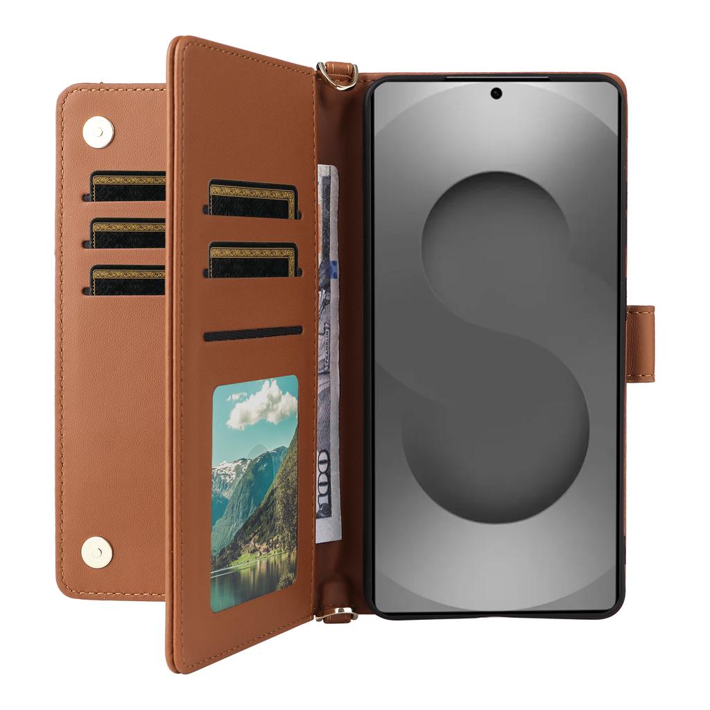 For Samsung Galaxy S26 Ultra Case with Shoulder/Wrist Strap Leather Phone Cover Stand Wallet