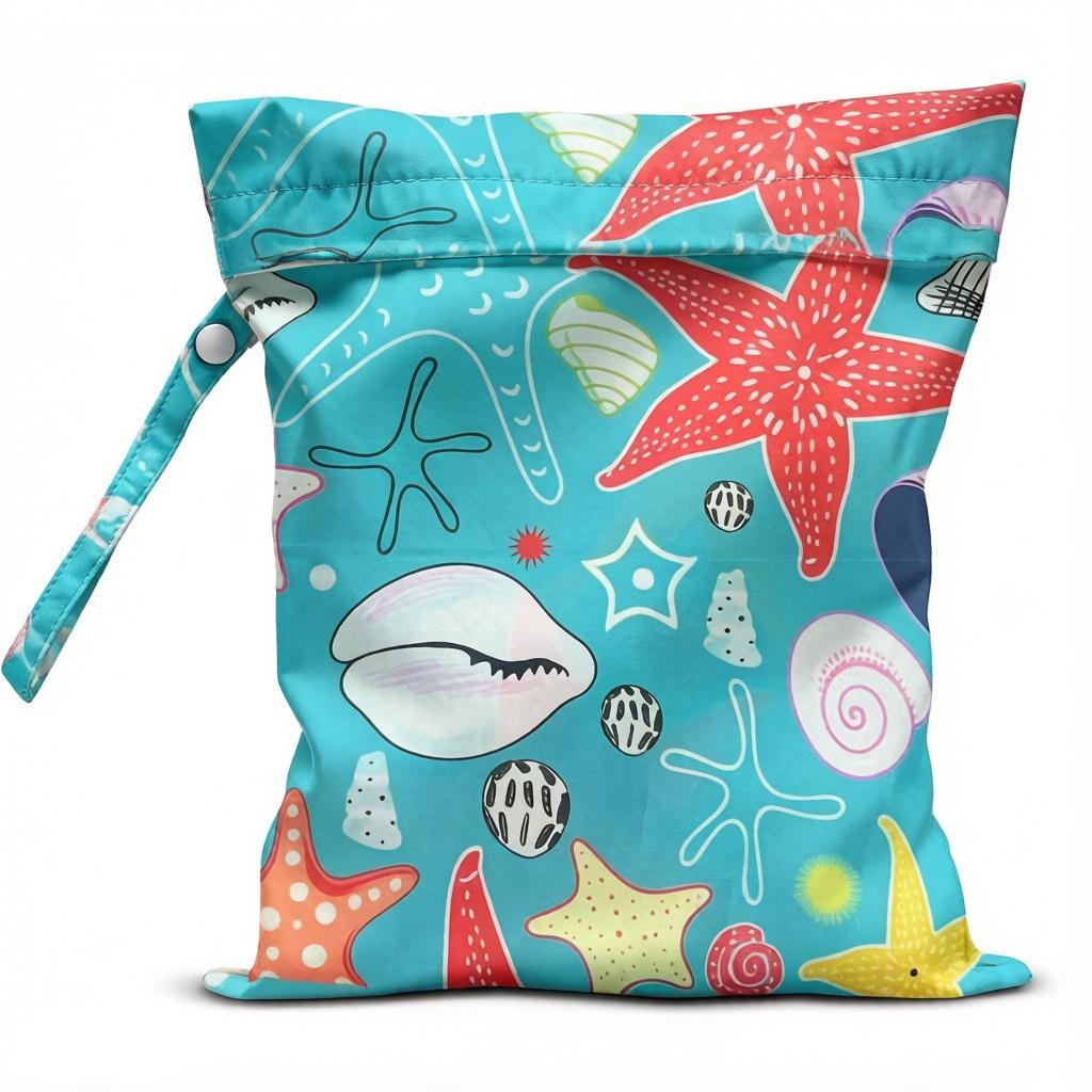 Wet Dry Dual Use Reusable Starfish Print Travel Beach Storage Bag