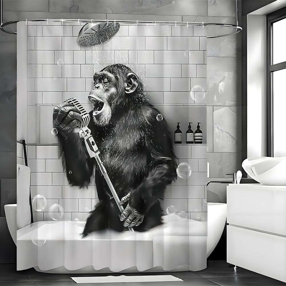 Funny Monkey Black and White Fun Animals in Bathtub Shower Curtain, Bathroom Decorative Shower Curtain, Waterproof Shower Curtai
