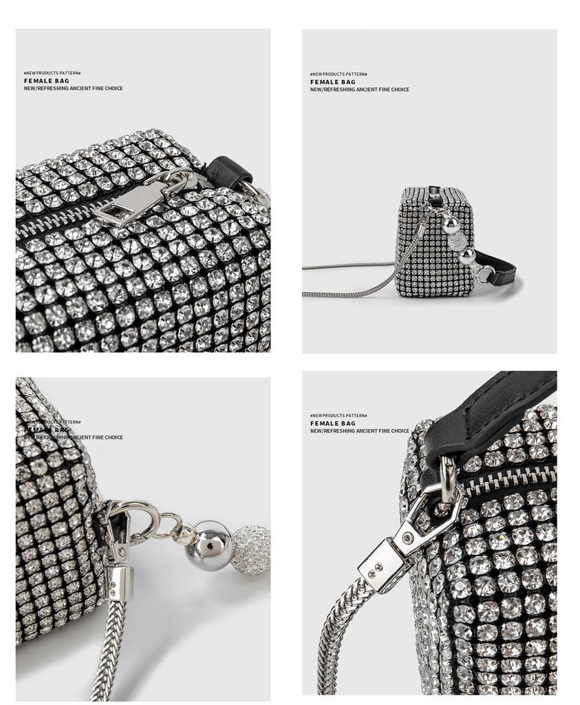 OIUYUE Rhinestone Mini Shoulder Bag, Women's Pochette, Sparkly Handbag, Shoulder Bag with Chain, Korean Style, Casual, Crossbody Bag, 2-Way (Free