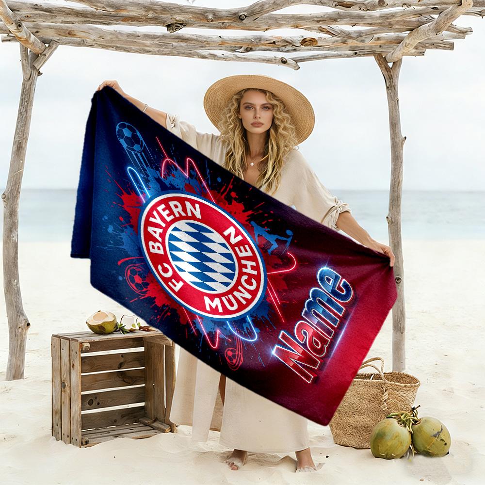 Bayern Munich Neon Art Customized Name Beach Towel Super Soft Microfiber Quickdry Fabric Suitable for Swimming Gym Camping Yoga Vacation