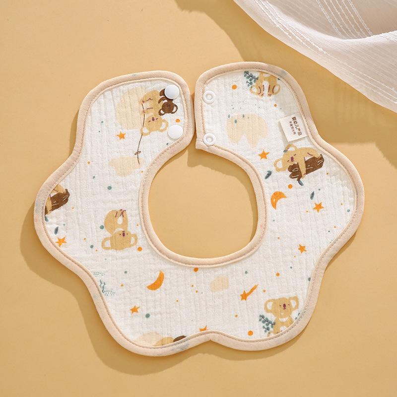 Class A Newborn Baby Saliva Towel Crepe Waterproof Petal Bib Autumn Winter Children Eating Cartoon Cotton Bib