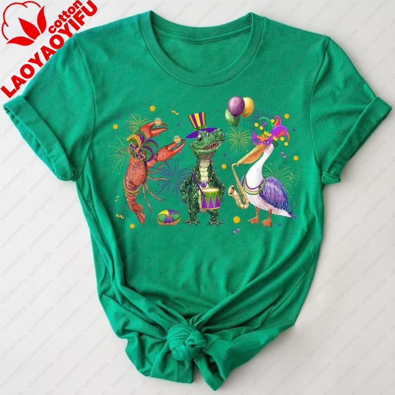 Mardi Gras Shirt Crocodile Crawfish Pelican New Orleans Festival Graphic T Shirts Y2k Women Clothing Shirts for Women Goth Tops