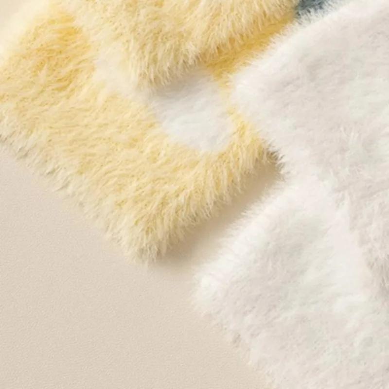 Winter Snug Plush Warm Socks Women Cartoon Thermal Middle Tube Sock Girls Feet Protection Bright Color Soft Thick Lining Hosiery