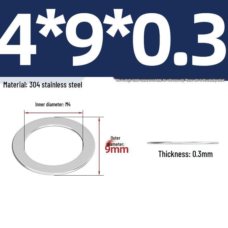 304 Stainless Steel Ultra-Thin Flat Washers - Available in Thickness: 0.1mm, 0.2mm, 0.3mm, 0.5mm