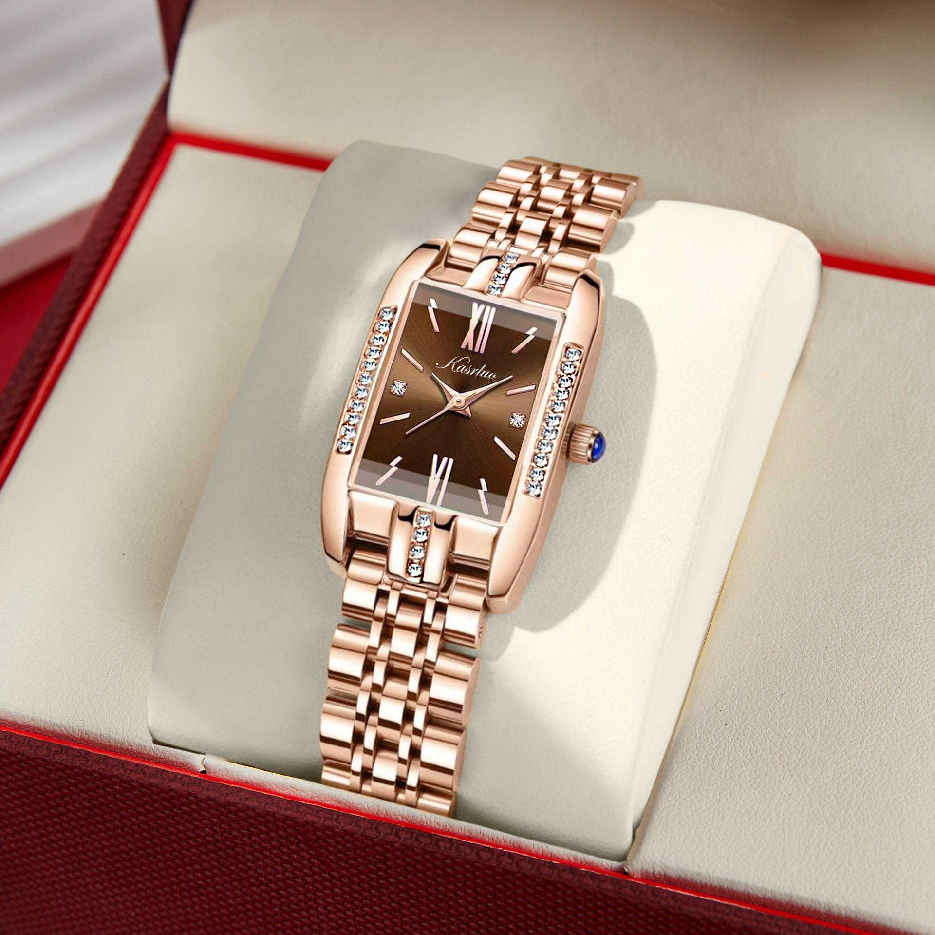 Square Ladies Watch Waterproof Fashion Quartz Watch Solid Steel Belt Butterfly Buckle