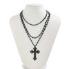 Gothic Dark Imitation Crystal Beaded Cross Pendant Necklace Women'S Retro Multi-Layer Necklace