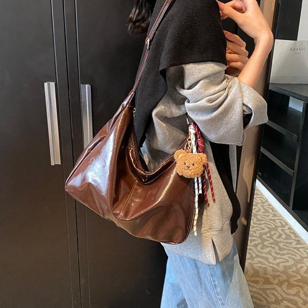 Zipper PU Leather Shoulder Bag Korean Style Women's Handbag Casual Hobo Bag Daily