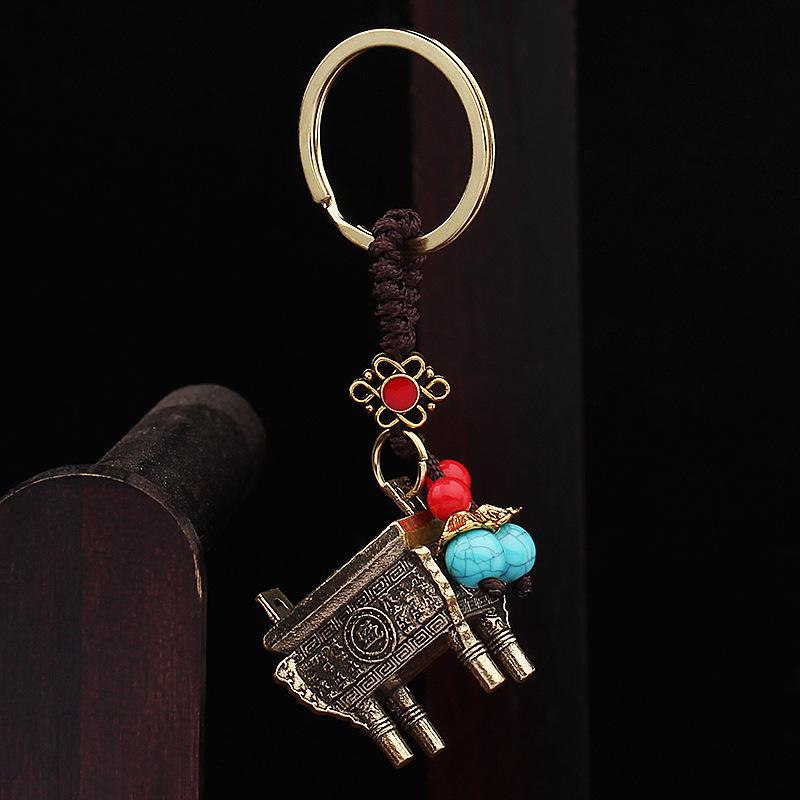 

Латунный брелок-подвеска в виде треноги, аксессуары, мини-брелок для автомобиля, маленькое украшение, поделки из чистой меди, квадратная медная тренога