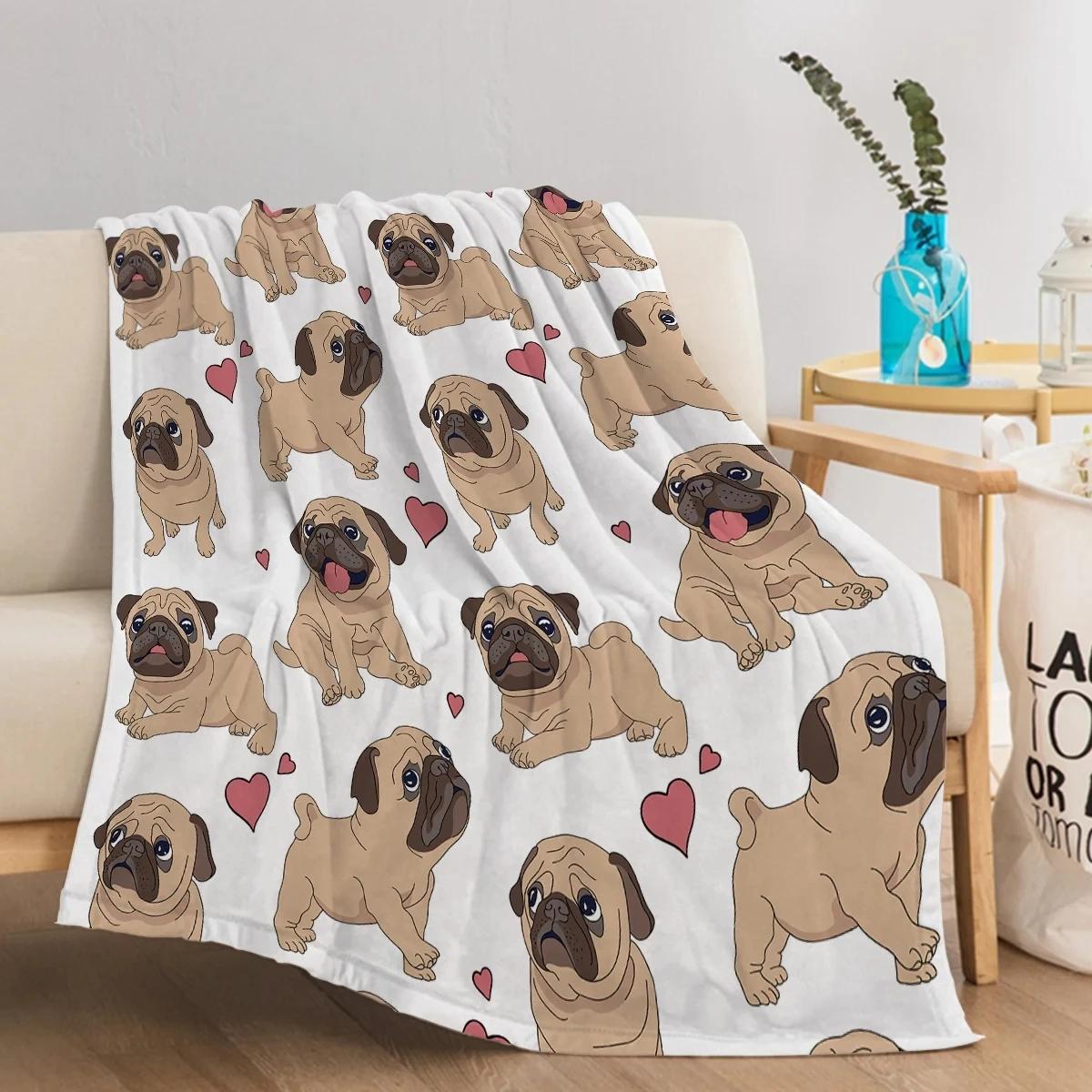 

Pug Blanket for Kids Adults Cute Dogs with Red Hearts Throw Blankets Cozy Blanket for Couch Sofa Car Bed Living Room Office nap 30x40in