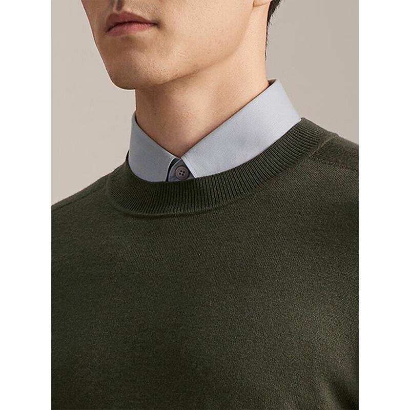 YOUNGOR Men's Seamless Wool Blend Crew Neck Sweater