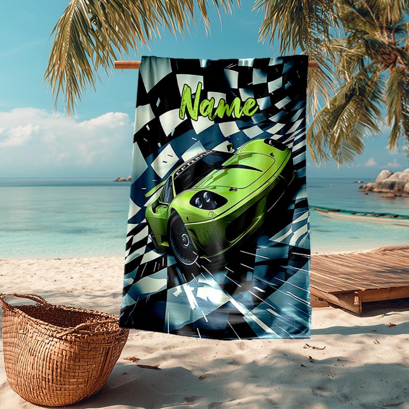 Custom Name Ultra-Soft Beach Towel with Racing Theme,Ideal for Pool - Camping, Diving - Perfect Travel Essential, Vibrant Beach Towel.