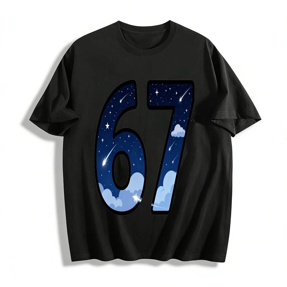 

Starry Sky Meteor Number 67 Print Casual T-Shirt Unisex Loose Top Pure cotton T-shirt XXS