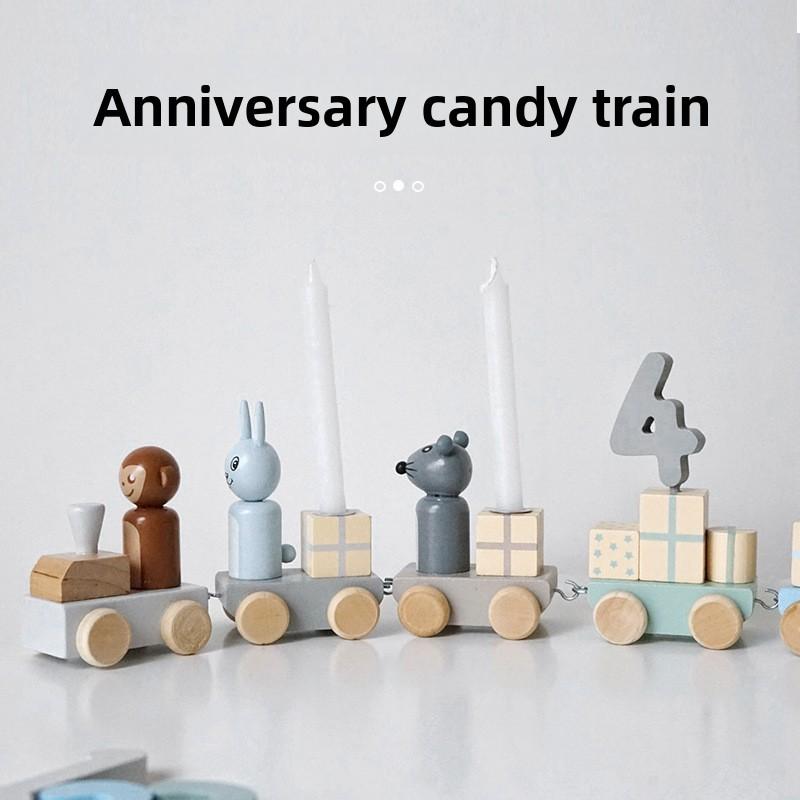 Wooden Digital Candle Commemorative Day Train Toy Set For Holiday Celebration