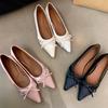 2026 Spring Pointed Toe Women Commute Flats Concise Shallow Slip On Ladies Shoes Soft Sole Butterfly-knot Eelgant Dress Shoes