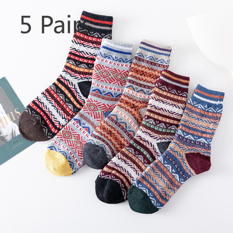 5 Pairs of Men's Autumn and Winter New Folk Wind Thickened Warm Rabbit Wool Tube Socks