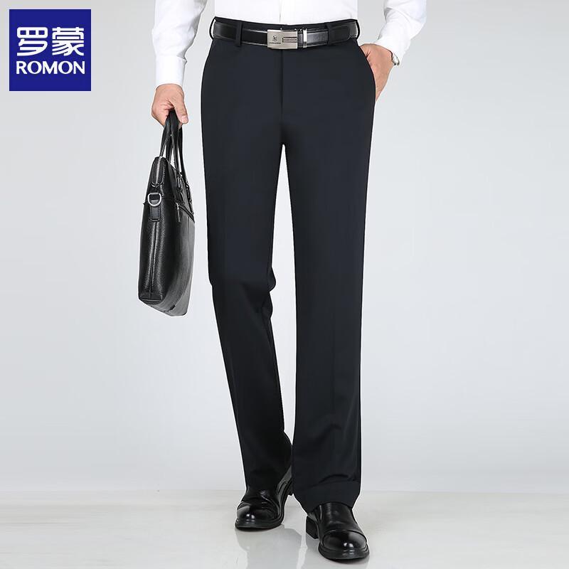 ROMON Men's Straight-Leg Elastic Business Casual Pants