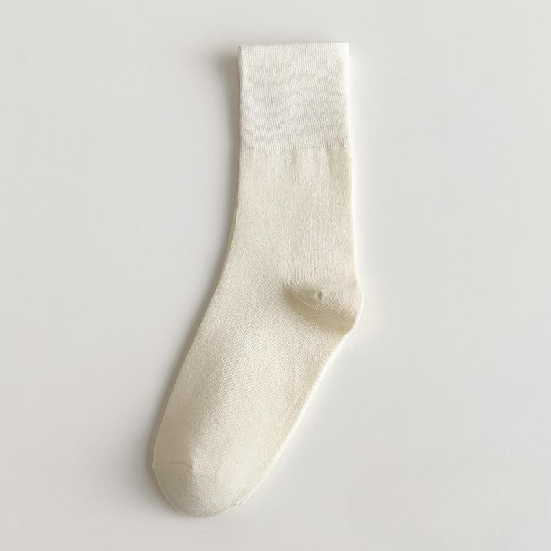 White Maternity Pile-up Socks, Retro Plain Color, Sweat-absorbing Mid-calf Socks, Cotton Winter and Autumn Sports Socks