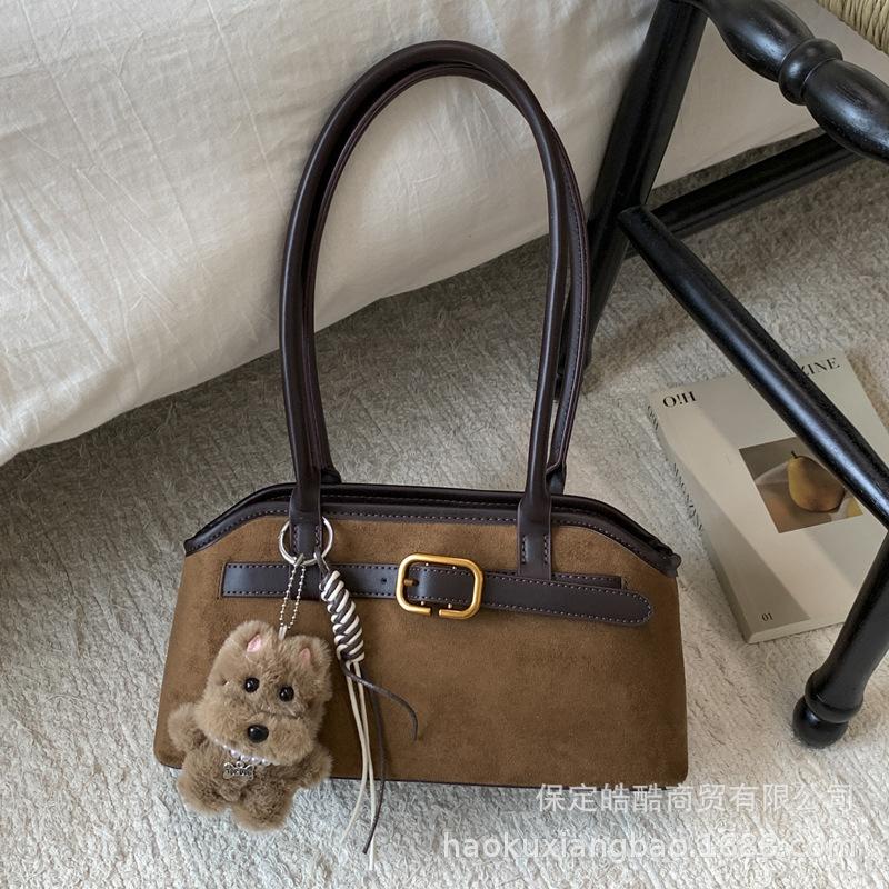 Retro niche suede bag women's 2025 new trendy autumn and winter versatile single shoulder underarm bag leopard print baguette bag