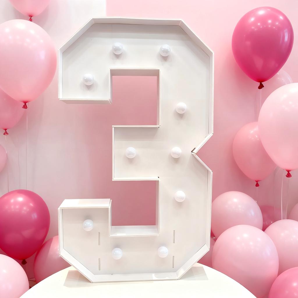 1Pc 73cm Light Up Digital Marquee Frame Yellow Lights KT Board Number 0-9 Plug-in KT Board Party Decorative Birthday Party Anniversary Decoration