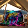 Neon Leopard Print Outdoor Blanket, Soft And Comfortable Blanket, Casual Warm Outdoor Blanket, Camping Travel Blanket, Good Birthday Gift 1179