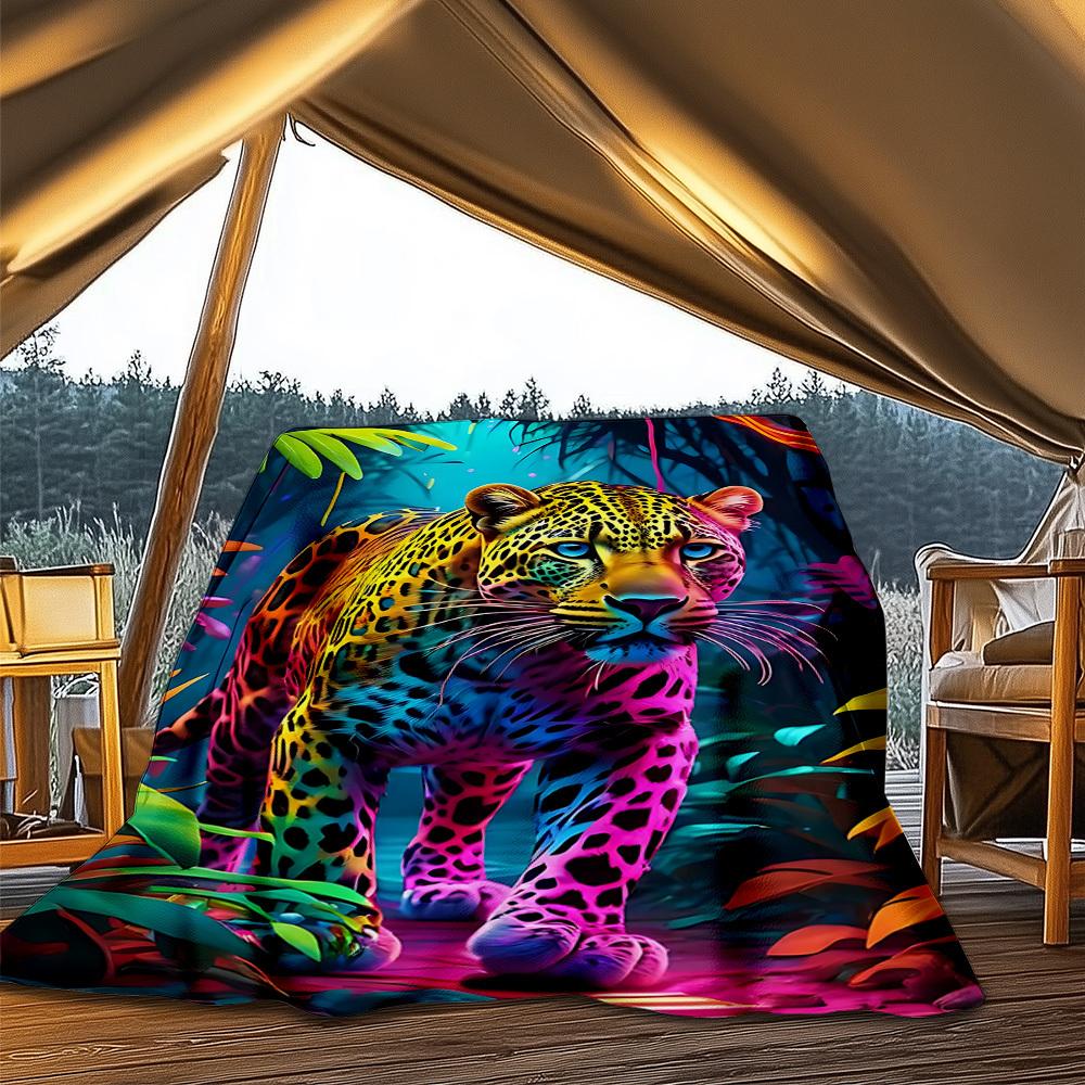 Neon Leopard Print Outdoor Blanket, Soft And Comfortable Blanket, Casual Warm Outdoor Blanket, Camping Travel Blanket, Good Birthday Gift 1179