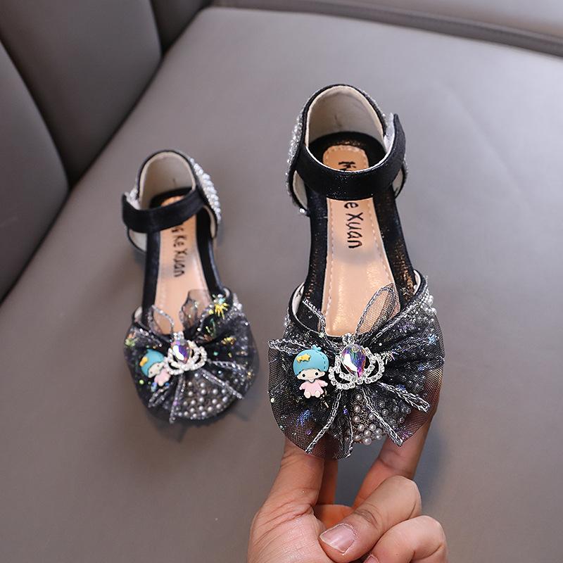Cute Children's Sandals Elegant Rhinestone Crown Girls Summer Ballet Flat Sandals Fashion Pearl Kids Princess Causal Dress Shoes