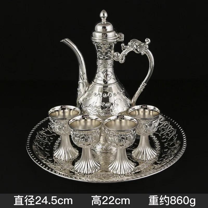 

Новый китайский ликер винный набор домашний креативный бронзовый дракон феникс старинный высококачественный винный горшок бокал для вина подарок украшение серебряный