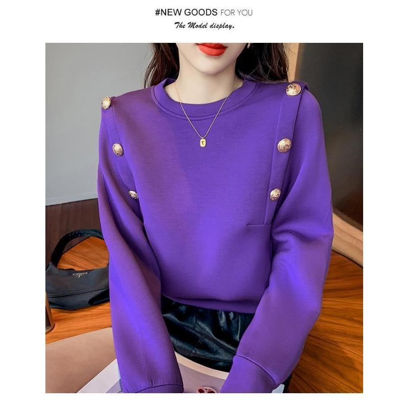 Women's Sweatshirt Autumn New Korean Style Loose Round Neck Fashion Buttoned Long-sleeved Top Hoodies