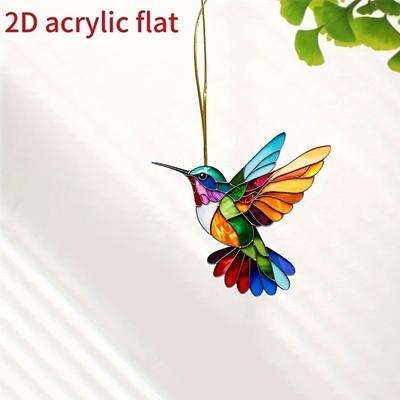 2D Acrylic Flat Colored Bird Pendant Rainbow Bird Wind Chime Craft Hanging Decoration for Home Garden Car Decoration Accessories