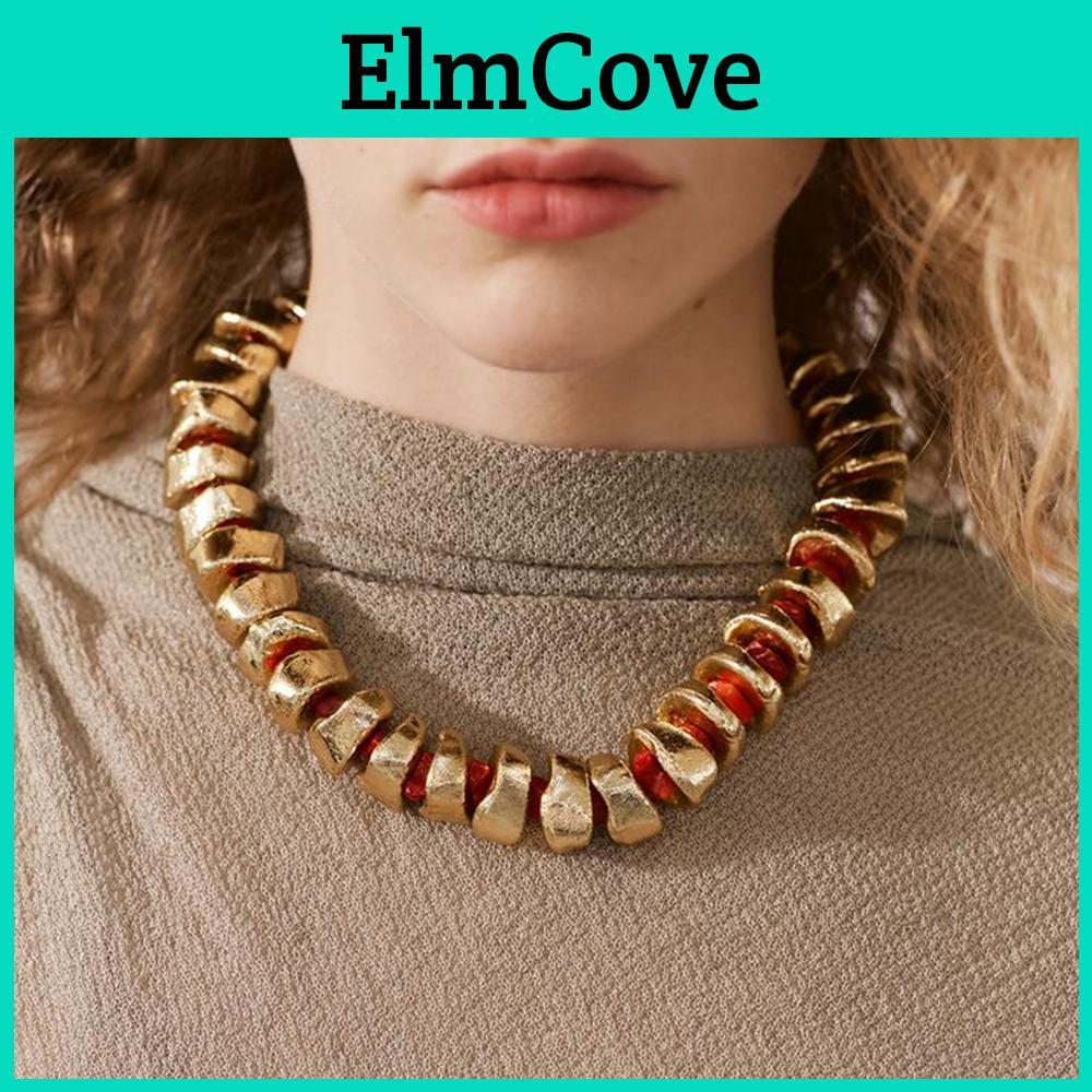 Vintage 2024 Golden New Acrylic Stone Beads Splicing Bracelet And Necklace Set For Women Fashion Jewelry Holiday Party Gifts