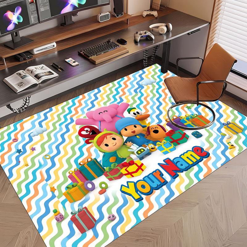 Custom Name Text Crystal Velvet Rug,Pocoyó Soft Plush Decorative Non Slip Floor Carpet